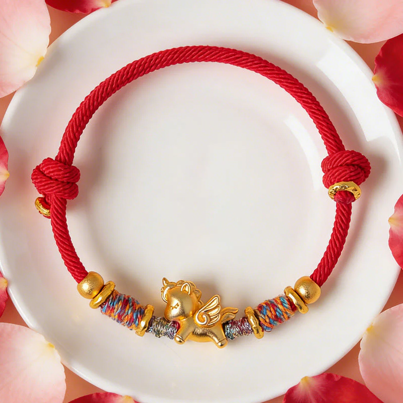 Braccialetto di protezione in corda intrecciata placcato oro con Buddha Stones Anno del Cavallo in argento sterling 999 - Image 15