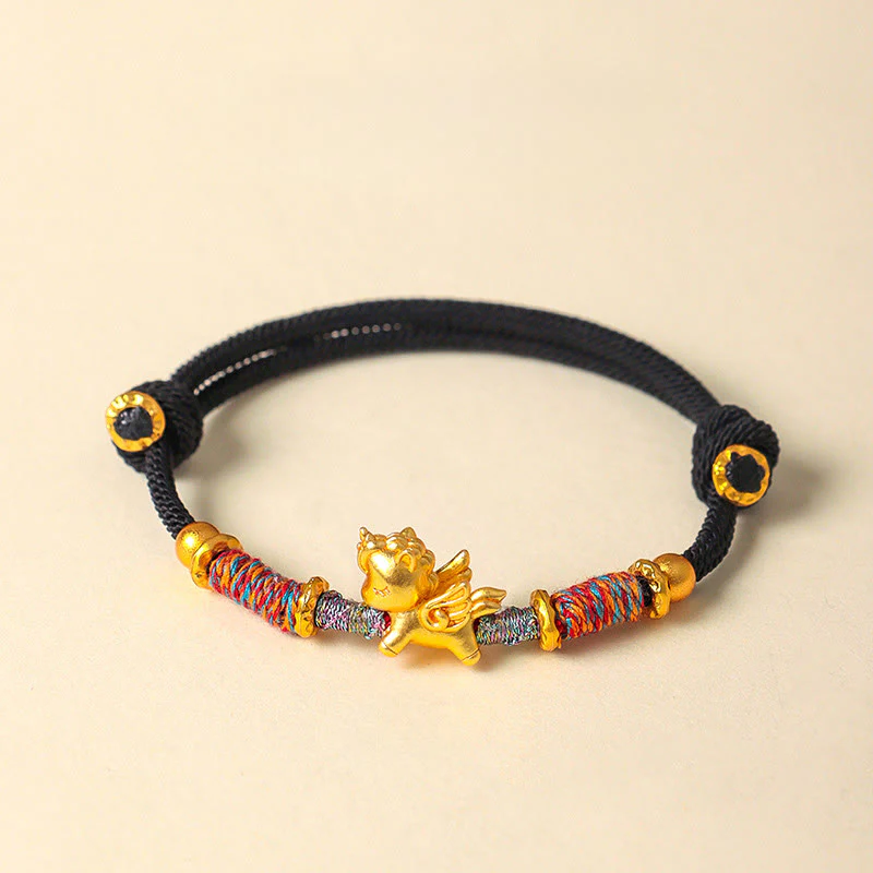 Braccialetto di protezione in corda intrecciata placcato oro con Buddha Stones Anno del Cavallo in argento sterling 999 - Image 17