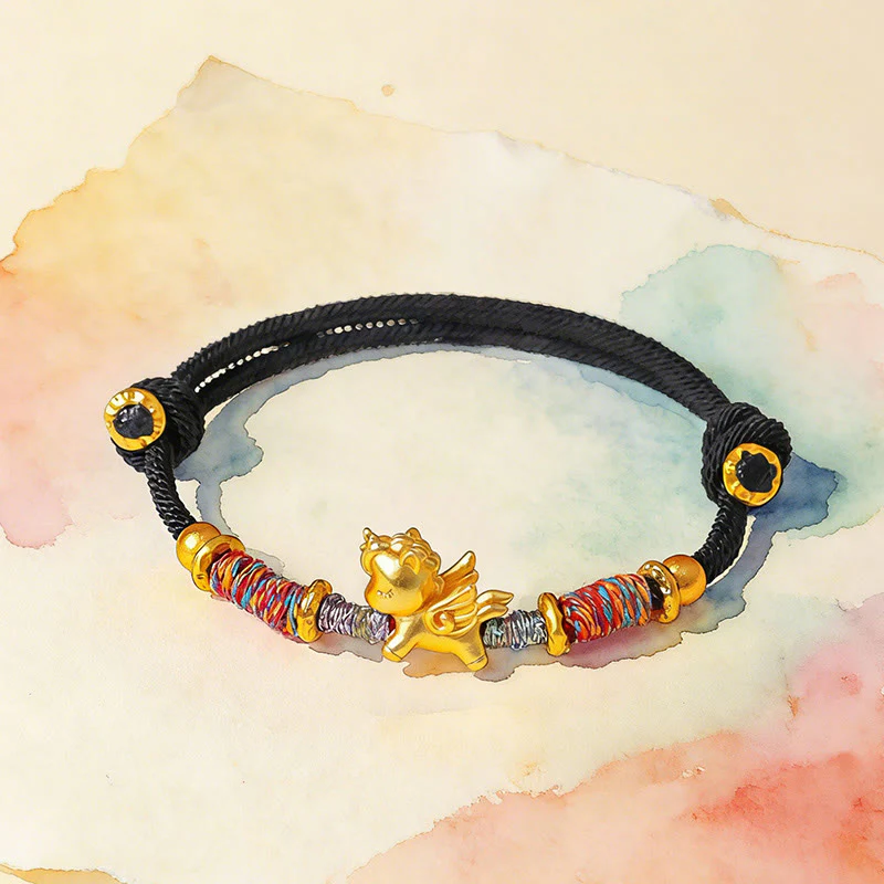 Braccialetto di protezione in corda intrecciata placcato oro con Buddha Stones Anno del Cavallo in argento sterling 999 - Image 18