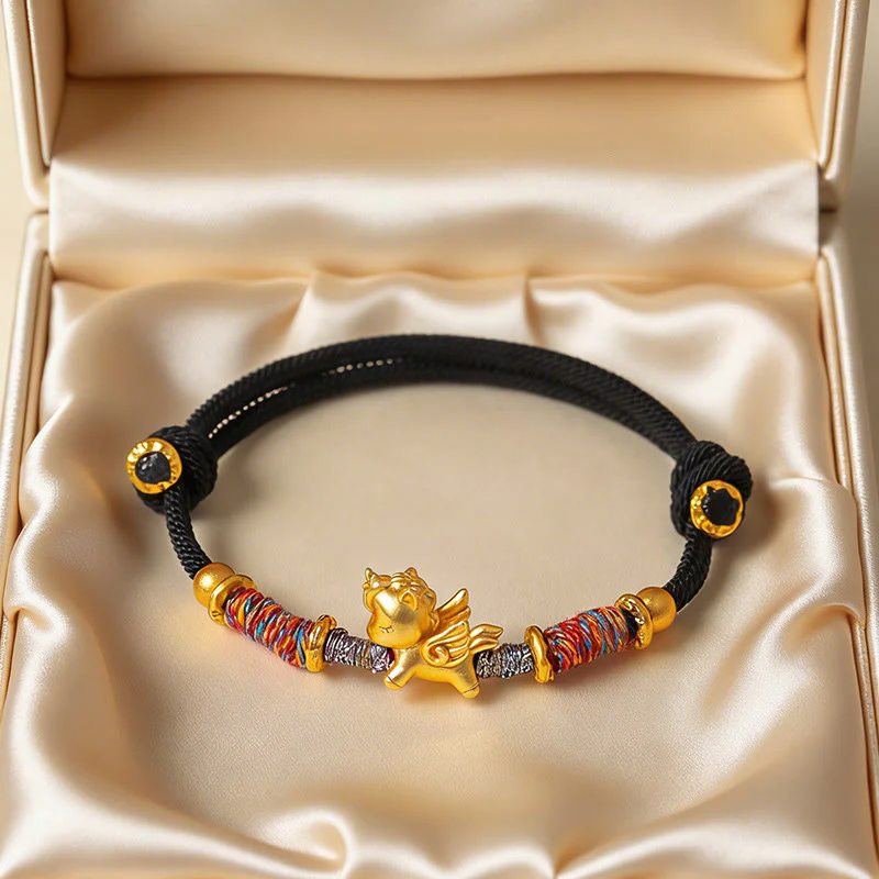 Braccialetto di protezione in corda intrecciata placcato oro con Buddha Stones Anno del Cavallo in argento sterling 999 - Image 19