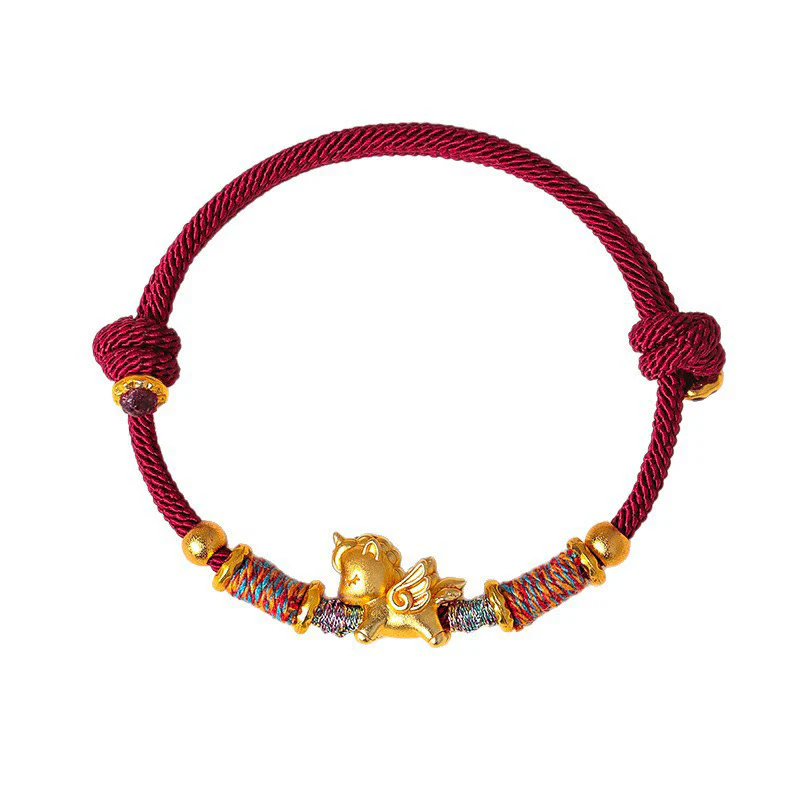 Braccialetto di protezione in corda intrecciata placcato oro con Buddha Stones Anno del Cavallo in argento sterling 999 - Image 6