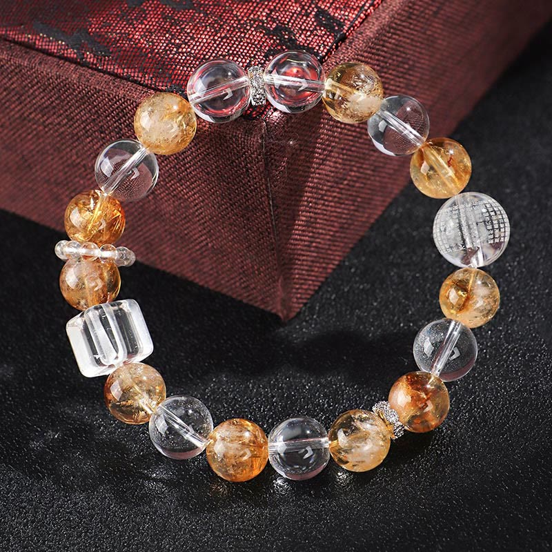 Braccialetto di protezione in cristallo bianco con perle di citrino naturale e topazio Buddha Stones - Image 13