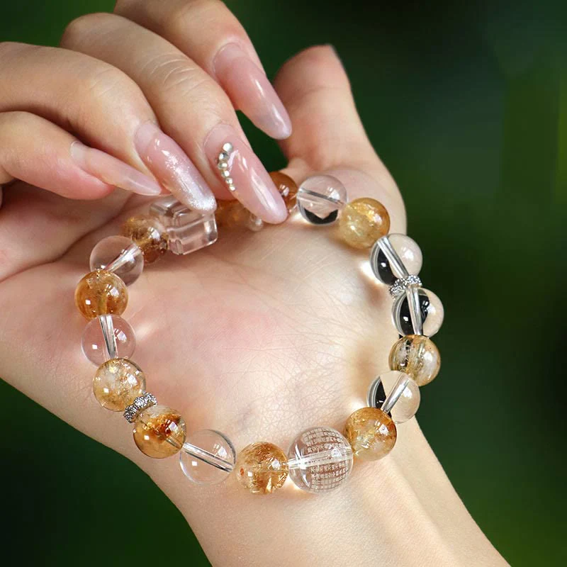 Braccialetto di protezione in cristallo bianco con perle di citrino naturale e topazio Buddha Stones - Image 15