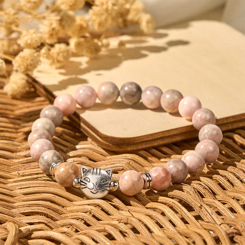 Braccialetto di protezione in diaspro zebrato con motivo a gatto Buddha Stones da 8 mm - Image 2