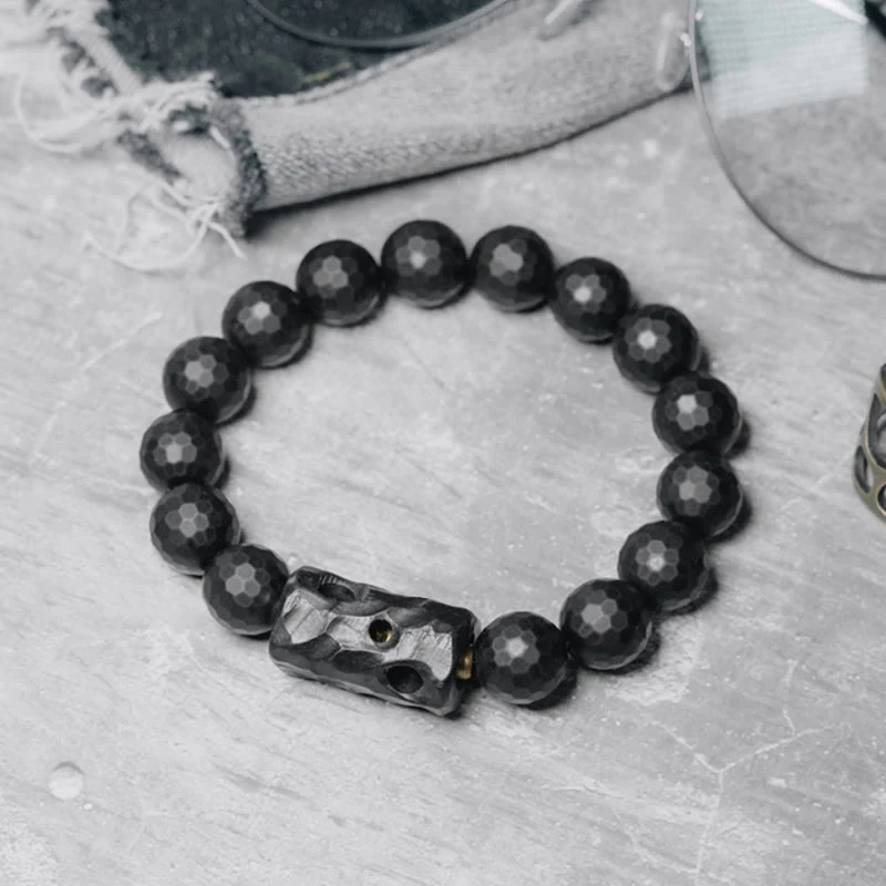 Braccialetto di protezione in ebano e onice nero con superficie satinata opaca Buddha Stones - Image 2
