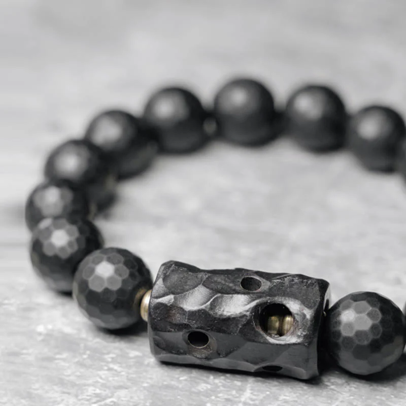 Braccialetto di protezione in ebano e onice nero con superficie satinata opaca Buddha Stones - Image 4