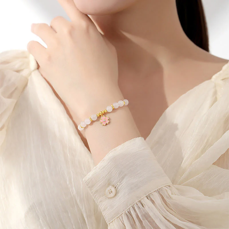 Braccialetto di protezione in giada bianca Hetian con fiori di ciliegio in argento sterling 925 Buddha Stones - Image 3