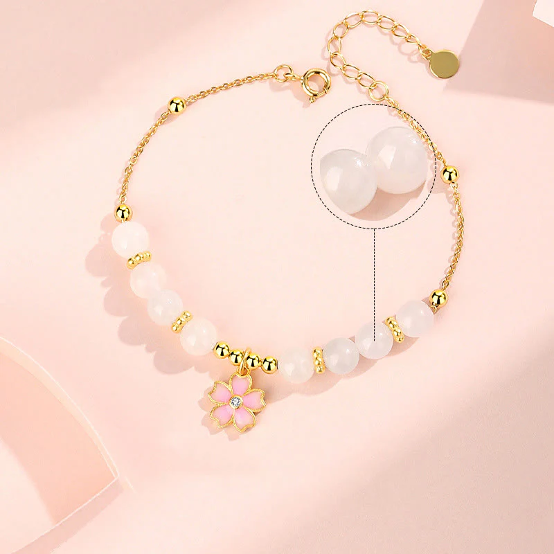 Braccialetto di protezione in giada bianca Hetian con fiori di ciliegio in argento sterling 925 Buddha Stones - Image 4