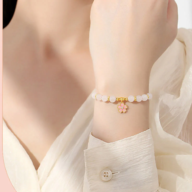 Braccialetto di protezione in giada bianca Hetian con fiori di ciliegio in argento sterling 925 Buddha Stones - Image 7