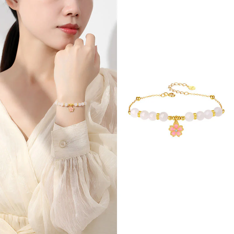 Braccialetto di protezione in giada bianca Hetian con fiori di ciliegio in argento sterling 925 Buddha Stones - Image 9