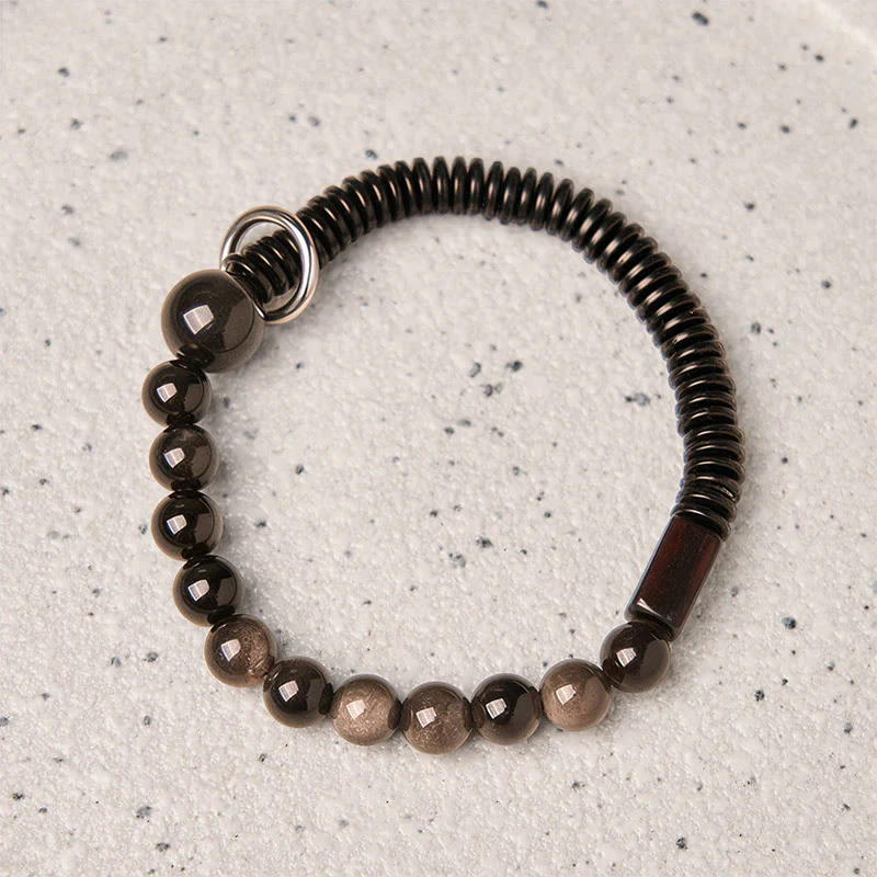 Braccialetto di protezione in guscio di cocco e ossidiana lucida color argento Buddha Stones - Image 2
