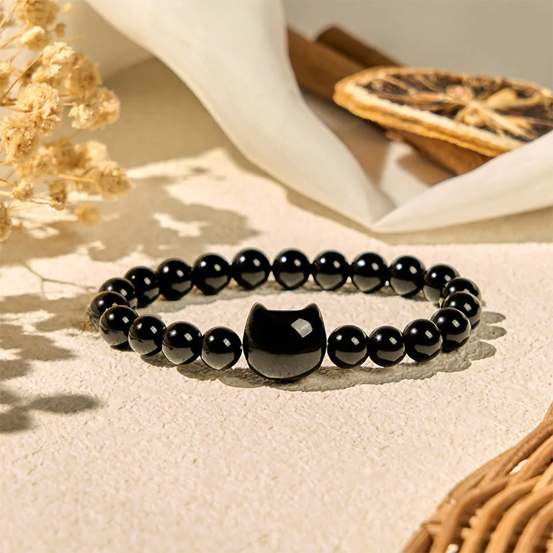 Braccialetto di protezione in onice nero naturale con gatto nero Buddha Stones - Image 2