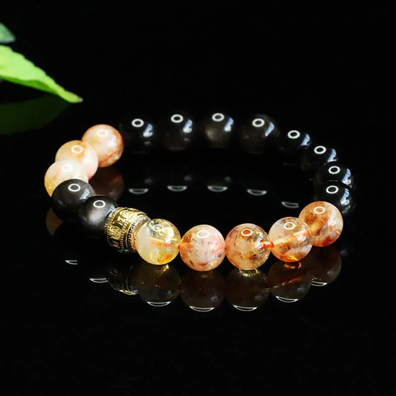 Braccialetto di protezione in ossidiana e citrino con Buddha Stones Om Mani Padme Hum e argento lucido - Image 4