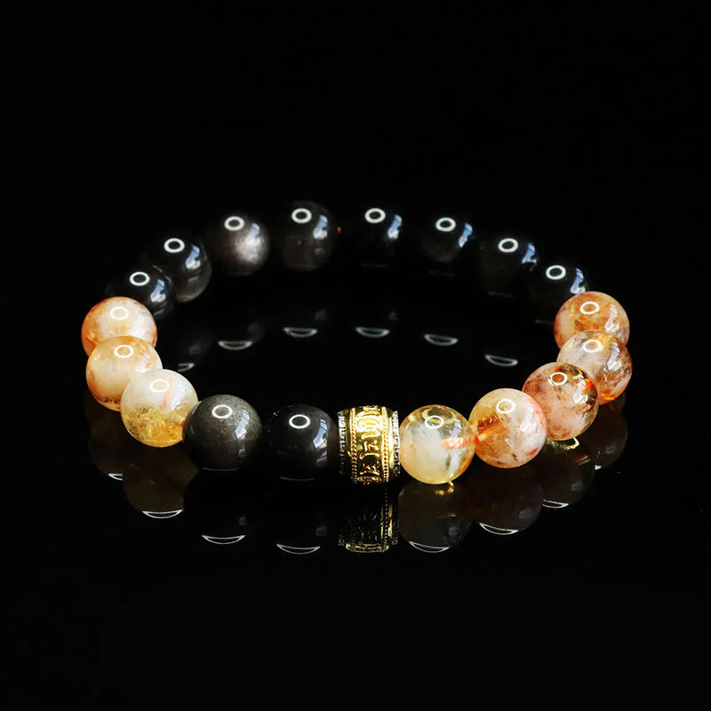 Braccialetto di protezione in ossidiana e citrino con Buddha Stones Om Mani Padme Hum e argento lucido - Image 5