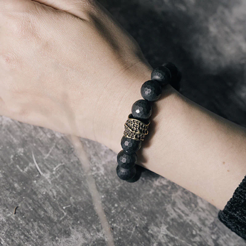 Braccialetto di protezione in ottone e rame con onice nero opaco Buddha Stones - Image 4