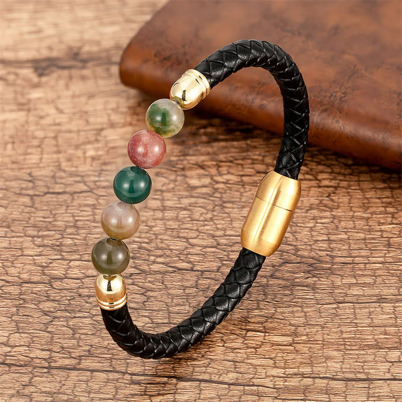 Braccialetto di protezione in pelle con perline di lapislazzuli , Buddha Stones blu, occhio di tigre, onice nero e pietra lavica