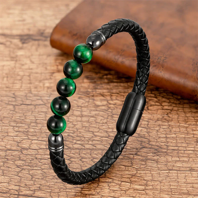 Braccialetto di protezione in pelle con perline di lapislazzuli , Buddha Stones blu, occhio di tigre, onice nero e pietra lavica - Image 10