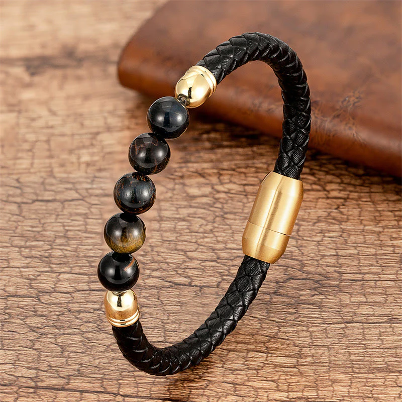 Braccialetto di protezione in pelle con perline di lapislazzuli , Buddha Stones blu, occhio di tigre, onice nero e pietra lavica - Image 19