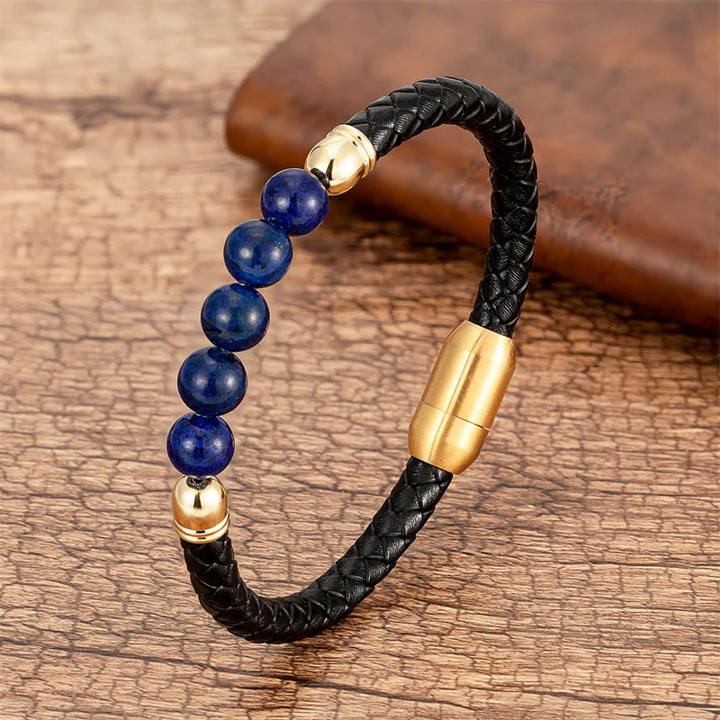 Braccialetto di protezione in pelle con perline di lapislazzuli , Buddha Stones blu, occhio di tigre, onice nero e pietra lavica - Image 20