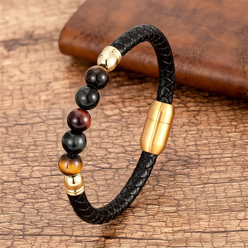 Braccialetto di protezione in pelle con perline di lapislazzuli , Buddha Stones blu, occhio di tigre, onice nero e pietra lavica - Image 22