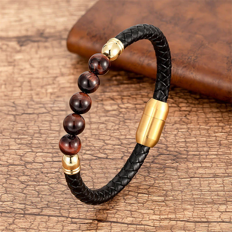 Braccialetto di protezione in pelle con perline di lapislazzuli , Buddha Stones blu, occhio di tigre, onice nero e pietra lavica - Image 24