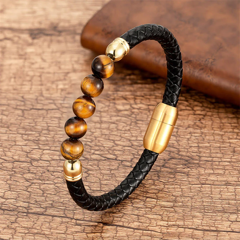 Braccialetto di protezione in pelle con perline di lapislazzuli , Buddha Stones blu, occhio di tigre, onice nero e pietra lavica - Image 25