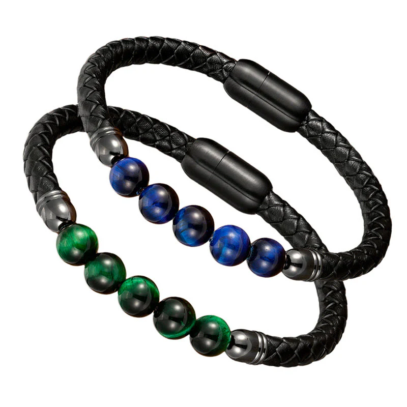 Braccialetto di protezione in pelle con perline di lapislazzuli , Buddha Stones blu, occhio di tigre, onice nero e pietra lavica - Image 27