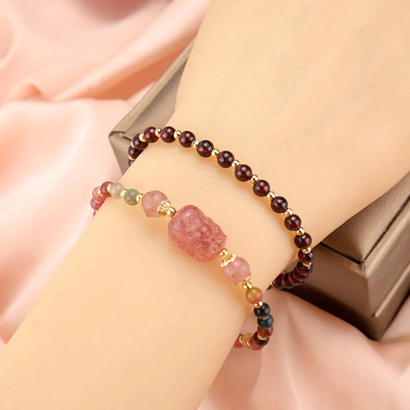 Braccialetto di protezione in pietra di luna PiXiu con quarzo fragola, tormalina naturale e granato Buddha Stones - Image 10