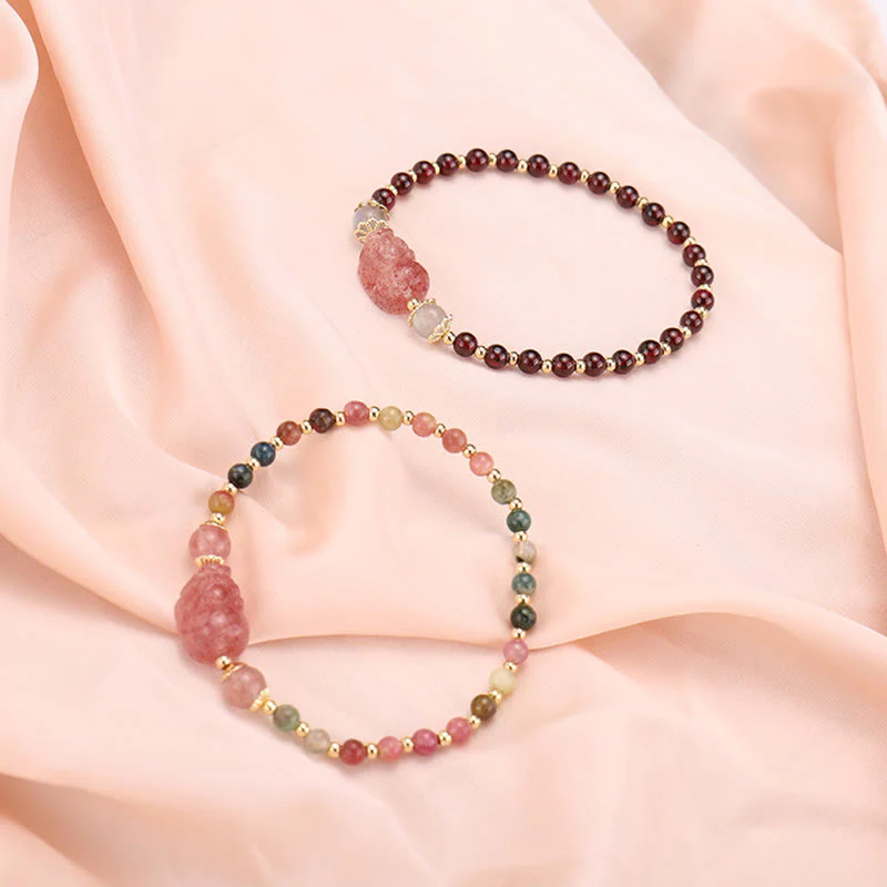 Braccialetto di protezione in pietra di luna PiXiu con quarzo fragola, tormalina naturale e granato Buddha Stones - Image 11