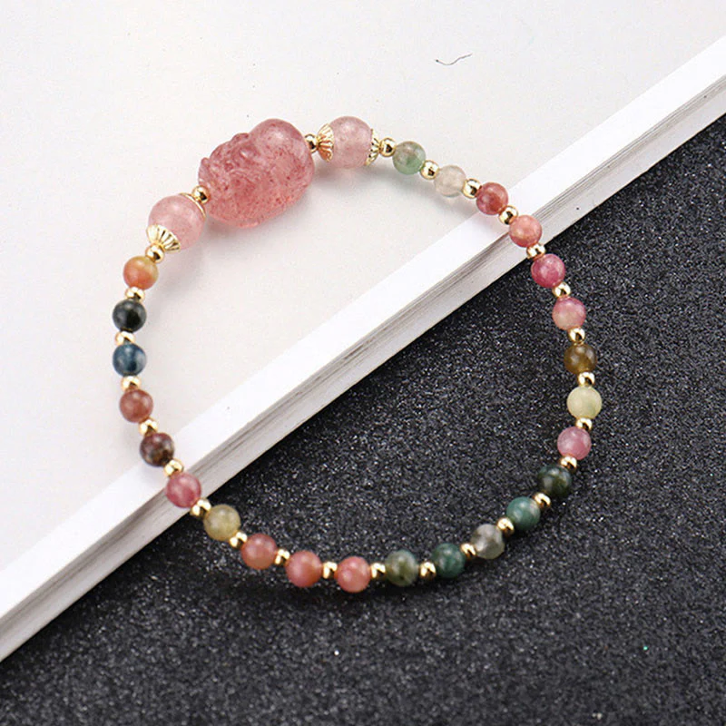 Braccialetto di protezione in pietra di luna PiXiu con quarzo fragola, tormalina naturale e granato Buddha Stones - Image 4