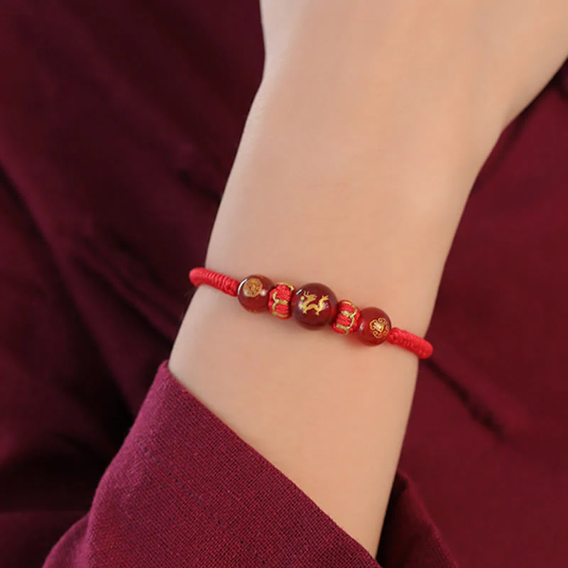 Braccialetto di protezione intrecciato con corda rossa in agata rossa fatto a mano con zodiaco cinese Buddha Stones - Image 15