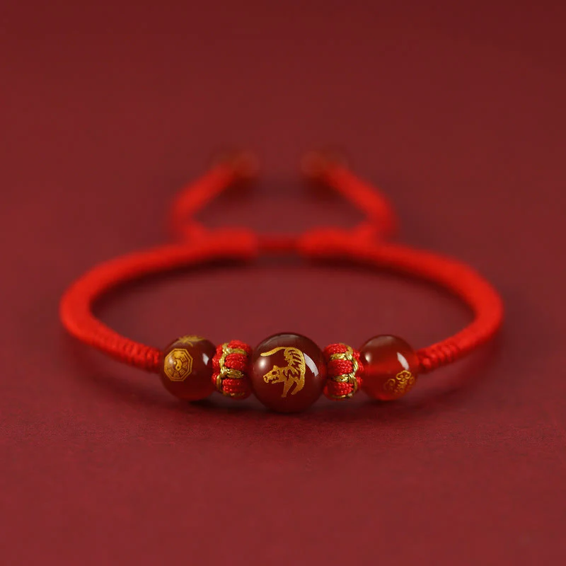 Braccialetto di protezione intrecciato con corda rossa in agata rossa fatto a mano con zodiaco cinese Buddha Stones - Image 4