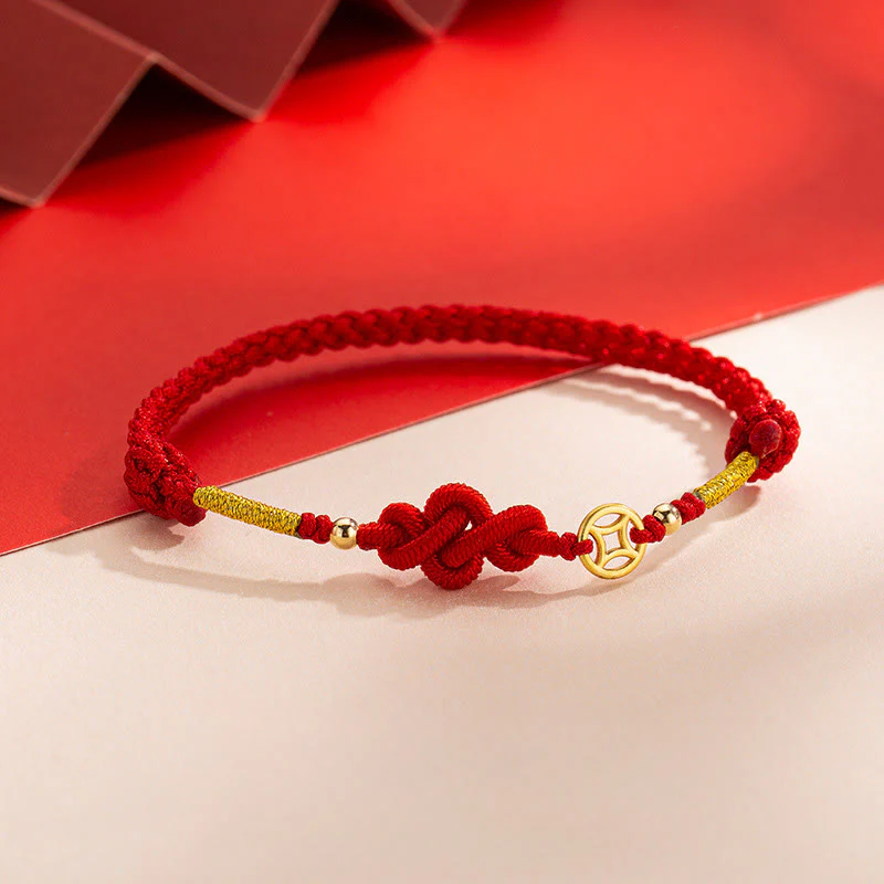Braccialetto di protezione intrecciato con moneta di rame e nodo Ruyi Buddha Stones
