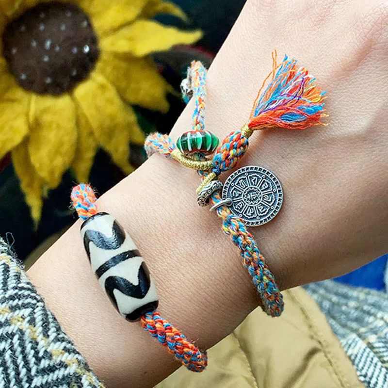 Braccialetto di protezione intrecciato con perline Dzi fatte a mano in argento sterling 925 tibetano Om Mani Padme Hum - Image 10