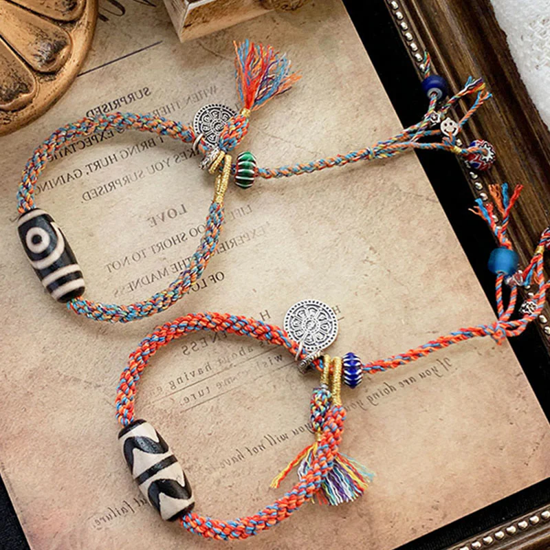 Braccialetto di protezione intrecciato con perline Dzi fatte a mano in argento sterling 925 tibetano Om Mani Padme Hum - Image 12