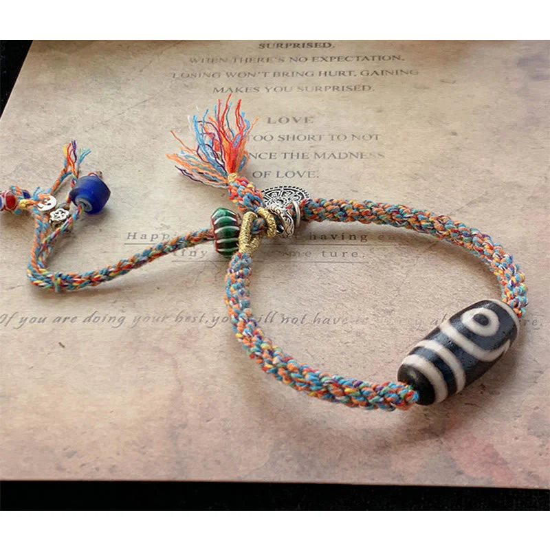 Braccialetto di protezione intrecciato con perline Dzi fatte a mano in argento sterling 925 tibetano Om Mani Padme Hum - Image 13
