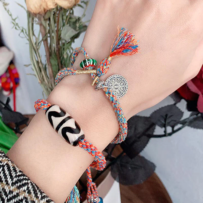 Braccialetto di protezione intrecciato con perline Dzi fatte a mano in argento sterling 925 tibetano Om Mani Padme Hum - Image 8