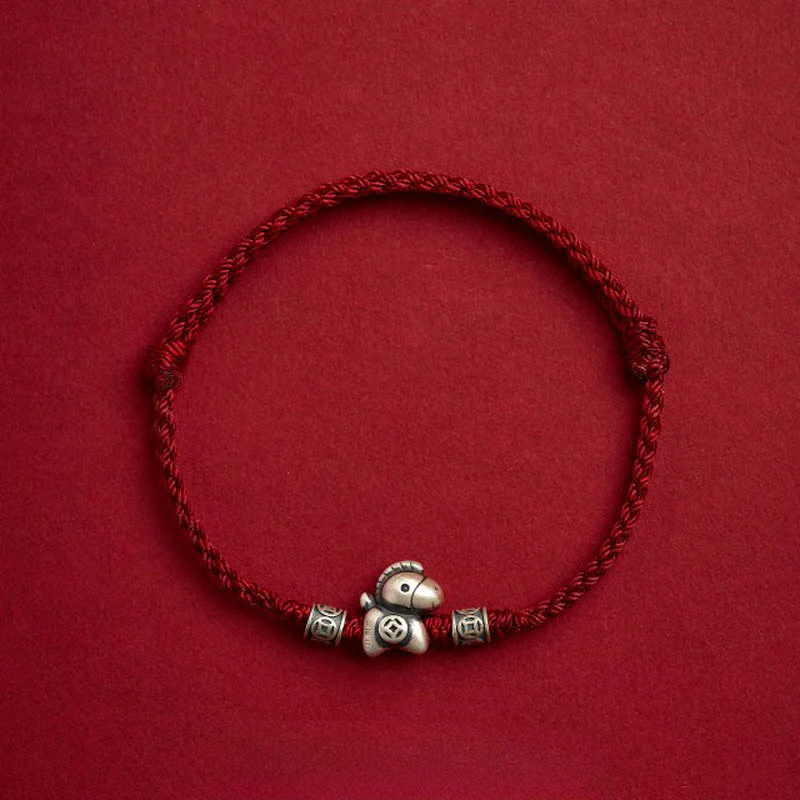 Braccialetto di protezione intrecciato in argento sterling 999 Buddha Stones, Anno del Cavallo - Image 11