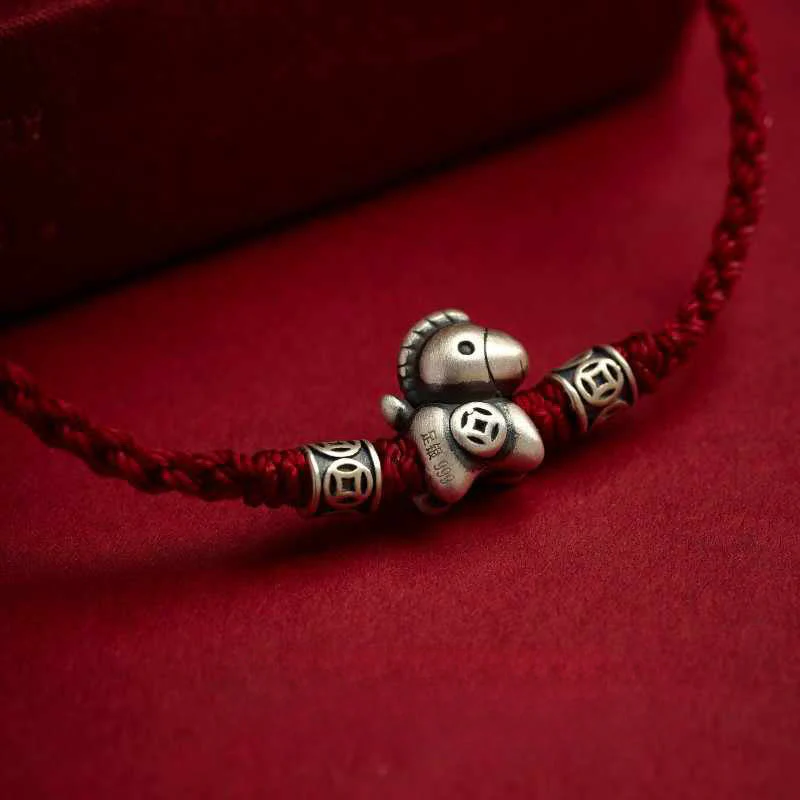 Braccialetto di protezione intrecciato in argento sterling 999 Buddha Stones, Anno del Cavallo - Image 12