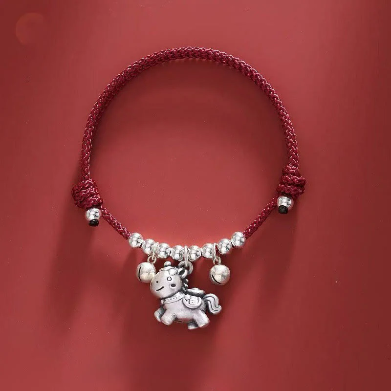 Braccialetto di protezione intrecciato in argento sterling 999 Buddha Stones, Anno del Cavallo - Image 19