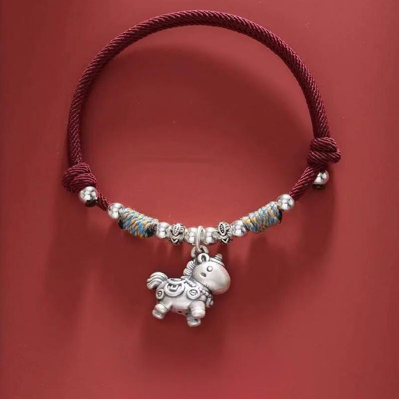 Braccialetto di protezione intrecciato in argento sterling 999 Buddha Stones, Anno del Cavallo - Image 20