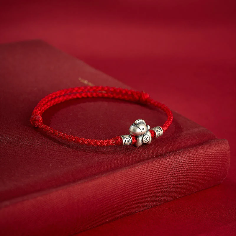 Braccialetto di protezione intrecciato in argento sterling 999 Buddha Stones, Anno del Cavallo - Image 3