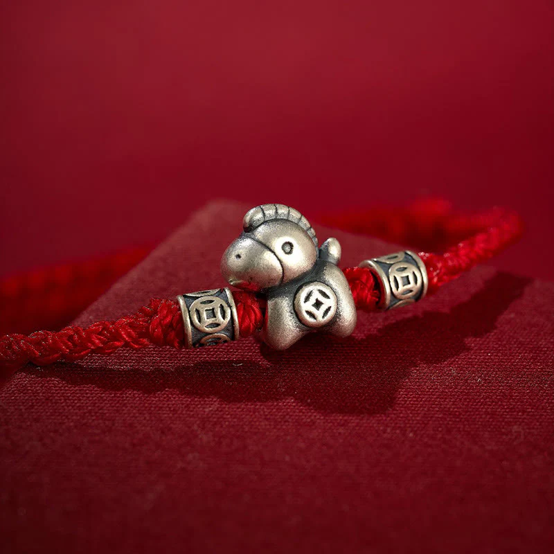 Braccialetto di protezione intrecciato in argento sterling 999 Buddha Stones, Anno del Cavallo - Image 4