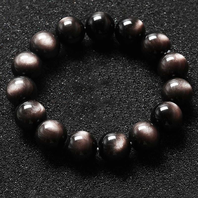 Braccialetto di protezione lenitiva in ossidiana lucida d'argento naturale Buddha Stones - Image 12