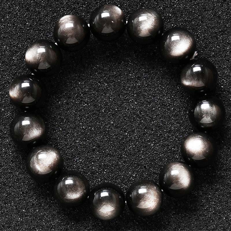 Braccialetto di protezione lenitiva in ossidiana lucida d'argento naturale Buddha Stones - Image 13