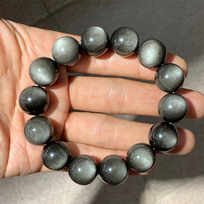 Braccialetto di protezione lenitiva in ossidiana lucida d'argento naturale Buddha Stones - Image 16