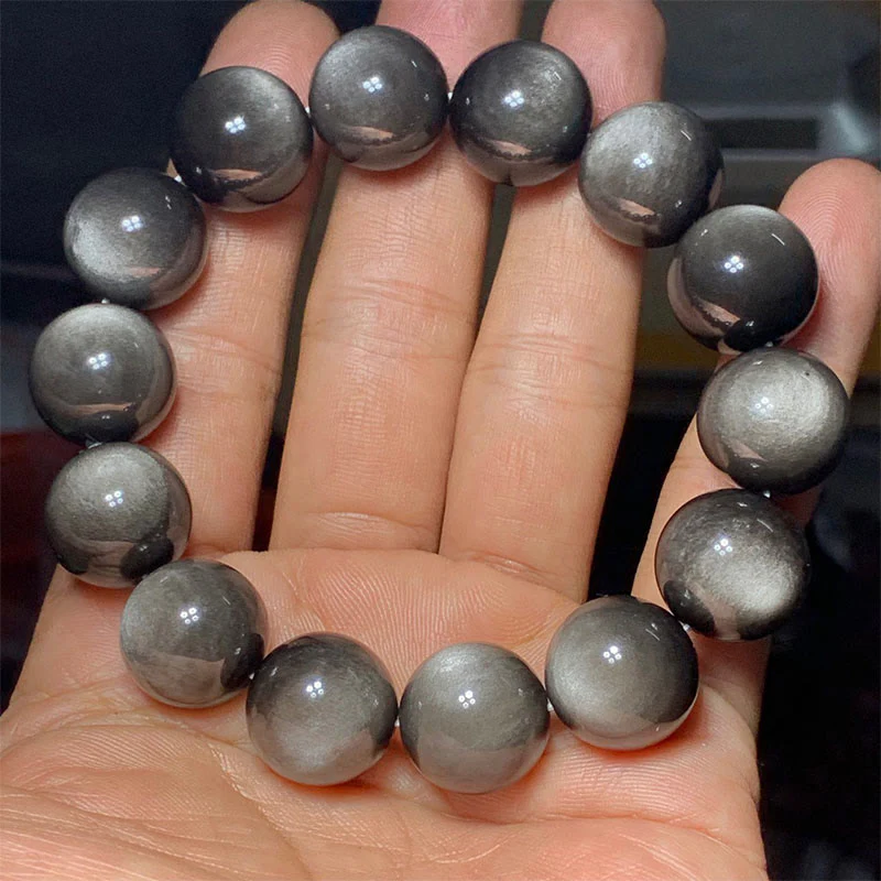 Braccialetto di protezione lenitiva in ossidiana lucida d'argento naturale Buddha Stones - Image 17