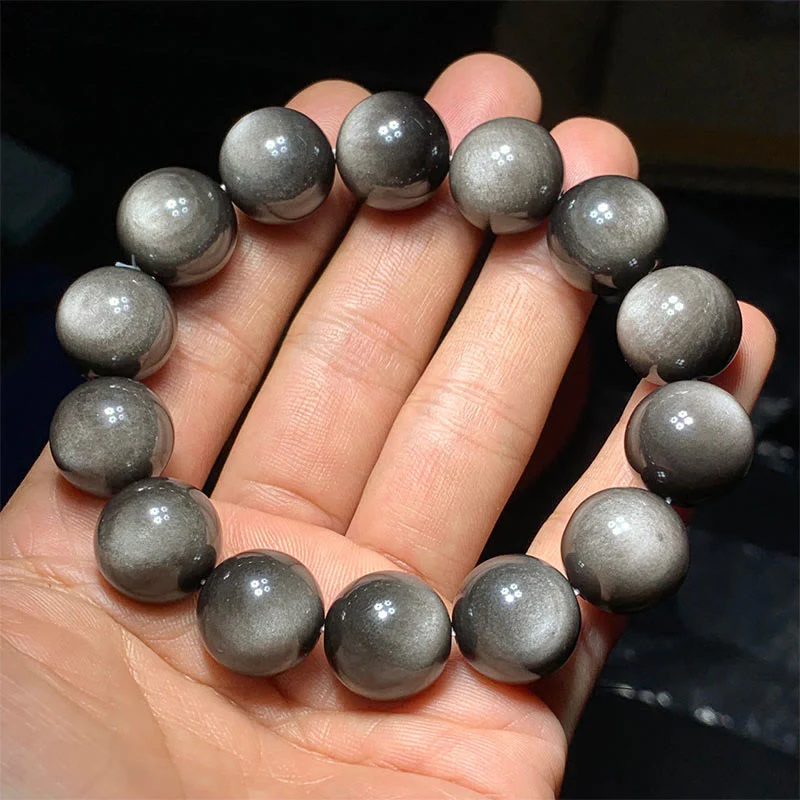 Braccialetto di protezione lenitiva in ossidiana lucida d'argento naturale Buddha Stones - Image 19