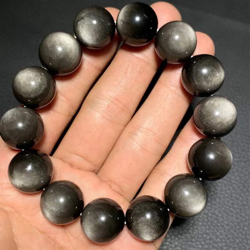 Braccialetto di protezione lenitiva in ossidiana lucida d'argento naturale Buddha Stones - Image 20