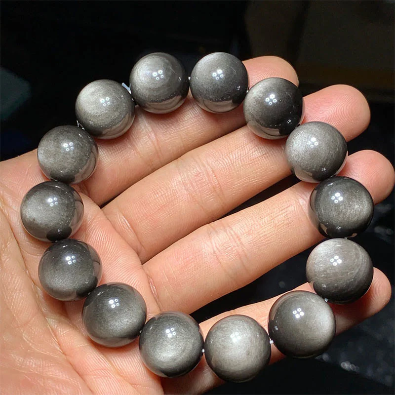Braccialetto di protezione lenitiva in ossidiana lucida d'argento naturale Buddha Stones - Image 21